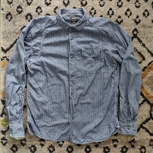 Momotaro Railroad Stripe Chambray LS Work Shirt, Indigo, 40